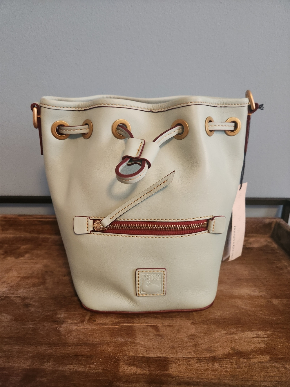 Dooney & Bourke FLORENTINE PALE BLUE Drawstring Crossbody with Tan Trim